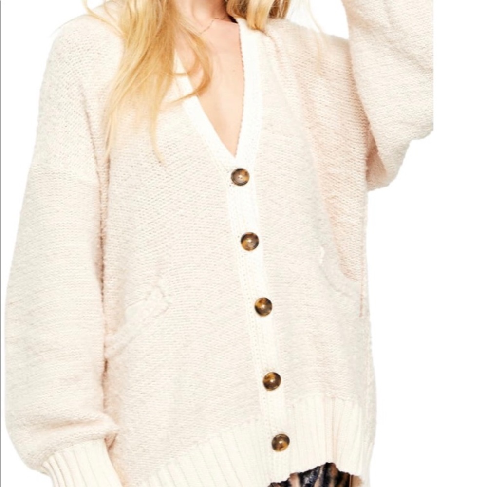 Free People Cream Button-Up Cardigan